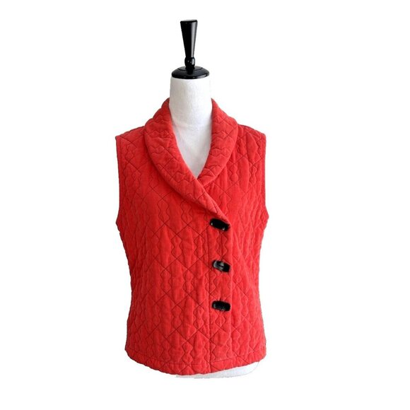 Habitat Quilted Coral Vest Wearable Art Preppy Blouse Shirt Top Women's Size S/M - Picture 1 of 12